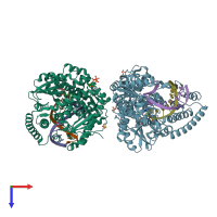 PDB entry 3px6 coloured by chain, top view.