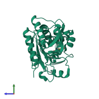 PDB entry 3px8 coloured by chain, side view.