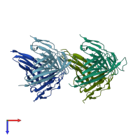 PDB entry 3pxj coloured by chain, top view.