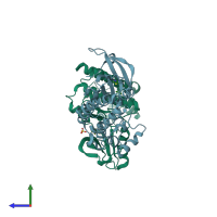 PDB entry 3pxk coloured by chain, side view.