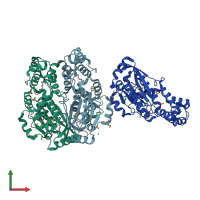PDB entry 3pxp coloured by chain, front view.