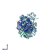 PDB entry 3pxp coloured by chain, side view.