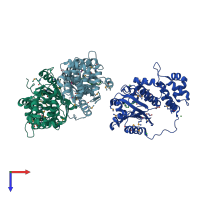 PDB entry 3pxp coloured by chain, top view.