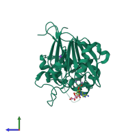 PDB entry 3py5 coloured by chain, side view.