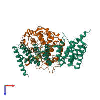 PDB entry 3pz3 coloured by chain, top view.