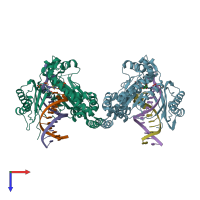 PDB entry 3pzp coloured by chain, top view.