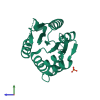 PDB entry 3pzy coloured by chain, side view.