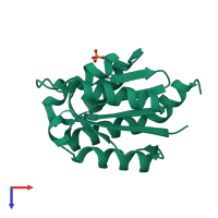 PDB entry 3pzy coloured by chain, top view.