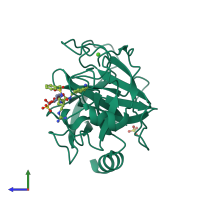 PDB entry 3q00 coloured by chain, side view.