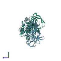 PDB entry 3q03 coloured by chain, side view.