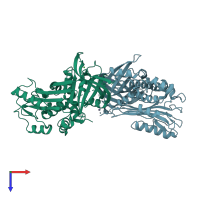 PDB entry 3q03 coloured by chain, top view.