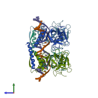 PDB entry 3q05 coloured by chain, side view.