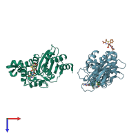 PDB entry 3q07 coloured by chain, top view.