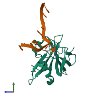 PDB entry 3q0b coloured by chain, side view.