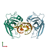 PDB entry 3q0c coloured by chain, front view.