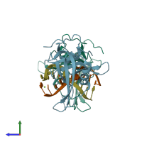 PDB entry 3q0c coloured by chain, side view.