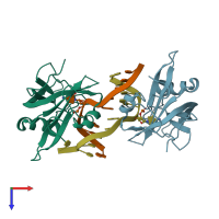 PDB entry 3q0c coloured by chain, top view.