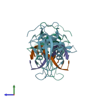 PDB entry 3q0d coloured by chain, side view.