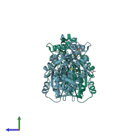 PDB entry 3q0e coloured by chain, side view.