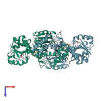 PDB entry 3q0e coloured by chain, top view.