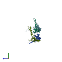 PDB entry 3q0k coloured by chain, side view.