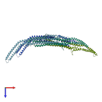 PDB entry 3q0k coloured by chain, top view.
