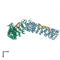 PDB entry 3q0n coloured by chain, top view.