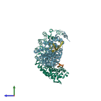 PDB entry 3q0p coloured by chain, side view.