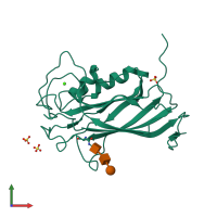 PDB entry 3q13 coloured by chain, front view.
