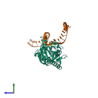 PDB entry 3q1m coloured by chain, side view.