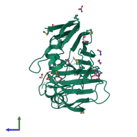 PDB entry 3q1n coloured by chain, side view.