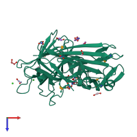PDB entry 3q1n coloured by chain, top view.