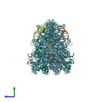 PDB entry 3q23 coloured by chain, side view.