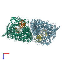 PDB entry 3q23 coloured by chain, top view.