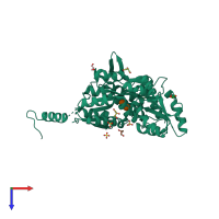 PDB entry 3q26 coloured by chain, top view.