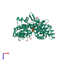 Monomeric assembly 1 of PDB entry 3q27 coloured by chemically distinct molecules, top view.