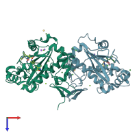 PDB entry 3q2h coloured by chain, top view.