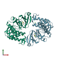 PDB entry 3q2j coloured by chain, front view.