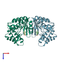 PDB entry 3q2j coloured by chain, top view.