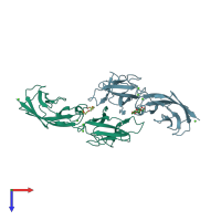 PDB entry 3q2l coloured by chain, top view.