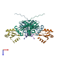 PDB entry 3q2t coloured by chain, top view.