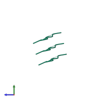 Homo hexameric assembly 1 of PDB entry 3q2x coloured by chemically distinct molecules, side view.