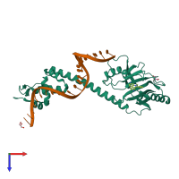 PDB entry 3q2y coloured by chain, top view.