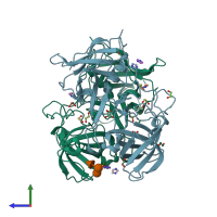 PDB entry 3q38 coloured by chain, side view.