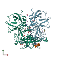 PDB entry 3q3a coloured by chain, front view.