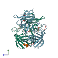 PDB entry 3q3a coloured by chain, side view.
