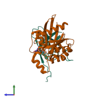 PDB entry 3q3j coloured by chain, side view.