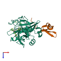 PDB entry 3q3k coloured by chain, top view.