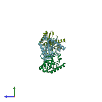 PDB entry 3q3l coloured by chain, side view.