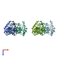 PDB entry 3q3l coloured by chain, top view.